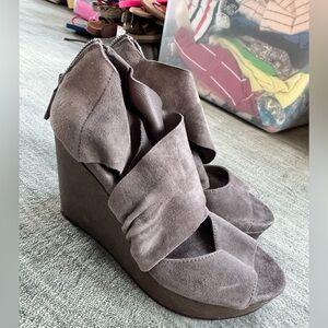 Garnet Hill Taupe Suede Wedge Sandals